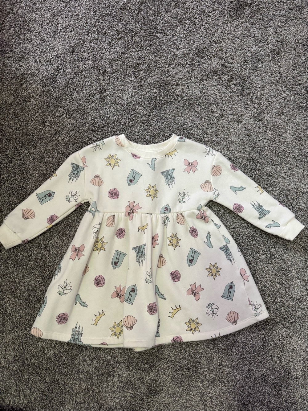 Disney Princess Cream Knit Dress with Pink, Blue & Yellow Motifs